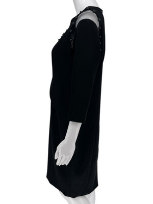 Pamella Roland Black Illusion Cutout Sheath Dress with Beaded Trim – Large