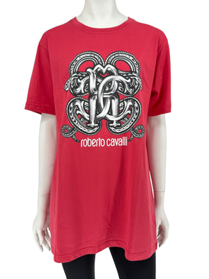 Roberto Cavalli Red Graphic Snake Logo T-Shirt – Size XXL