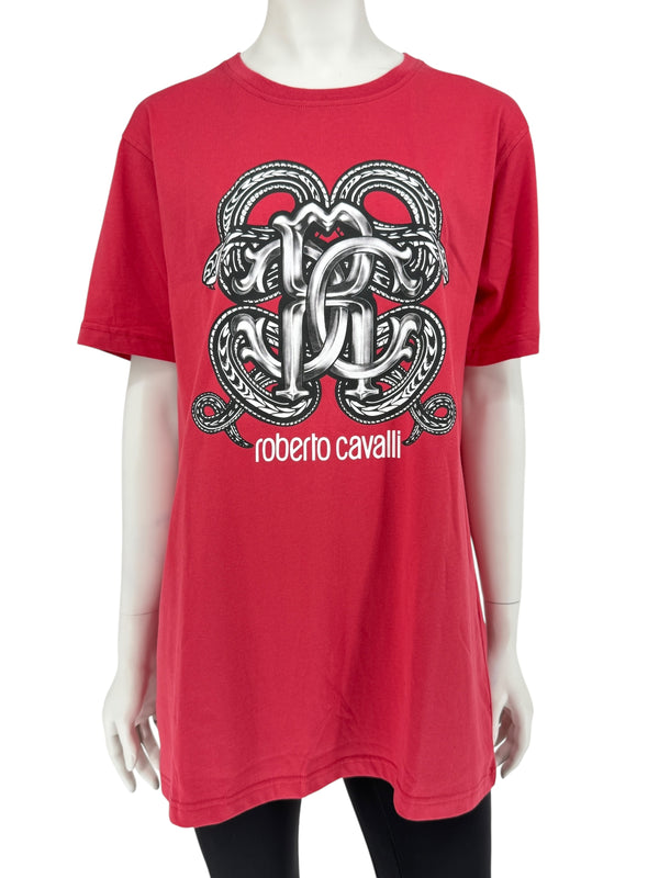 Roberto Cavalli Red Graphic Snake Logo T-Shirt – Size XXL