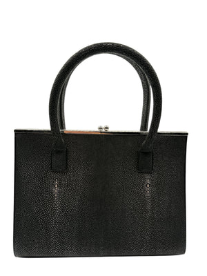 Crawford Black Shagreen/Stingray Top Handle Bag w/ 925 Silver Hardware
