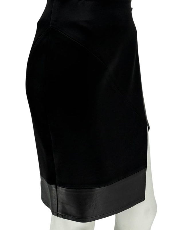 Pamella Roland Black Skirt with Leather Trim - Large