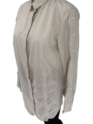 Akris Punto Beige & White Stripe Button Detail Blouse – Size US 10