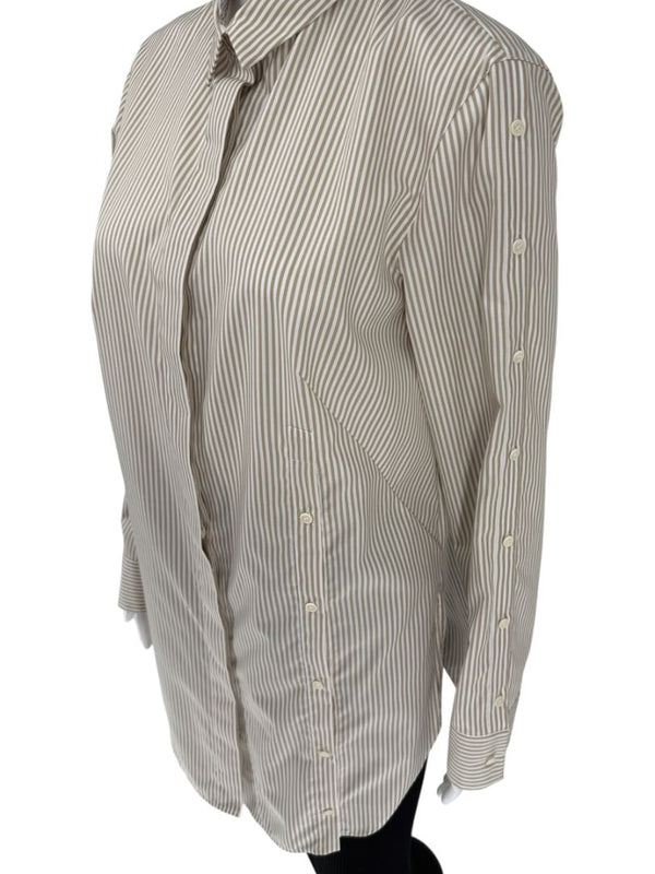 Akris Punto Beige & White Stripe Button Detail Blouse – Size US 10