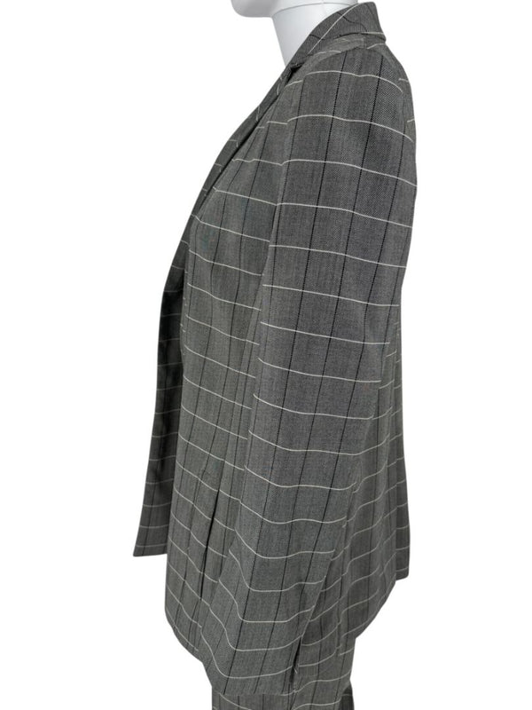 A-K-R-I-S Punto Grey Windowpane Wool Pantsuit – Jacket Size 8, Pants Size 10