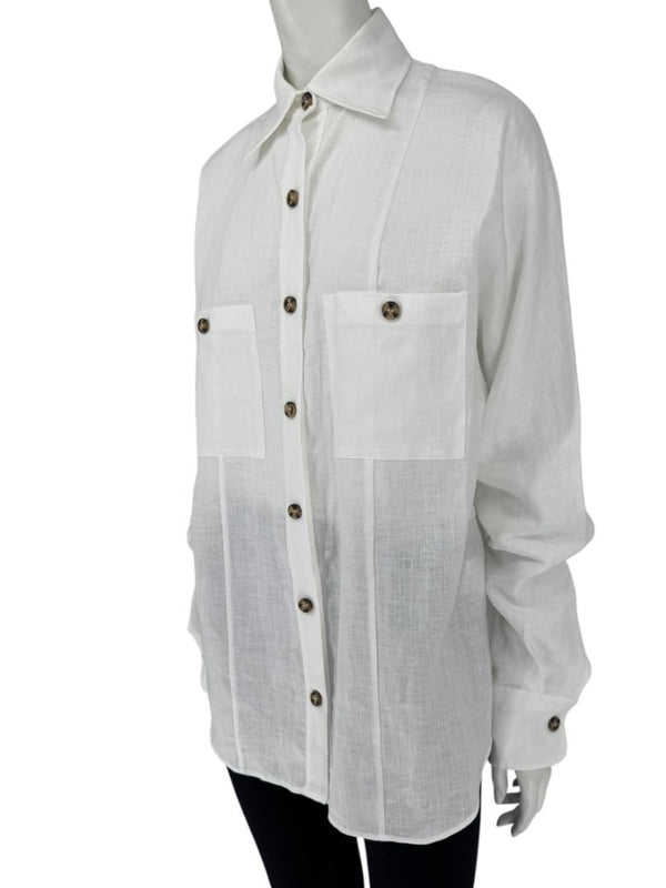 WOERA White Linen Button-Up Shirt – Size M
