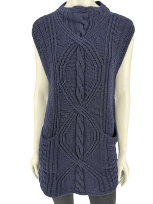 HANIA by Anya Cole Navy Hand-Knit Cable Vest – O/S