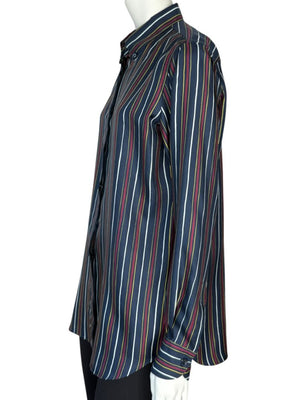 Loro Piana Navy Multicolor Stripe Silk Button-Up Shirt – Size IT 46