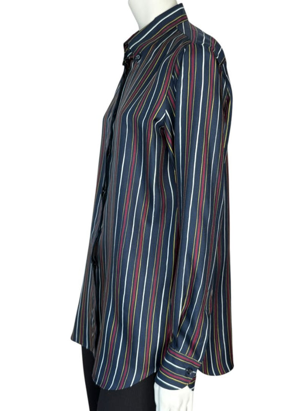 Loro Piana Navy Multicolor Stripe Silk Button-Up Shirt – Size IT 46