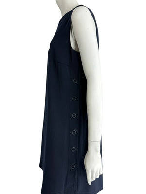 Akris Punto Navy Sleeveless Shift Dress with Side Grommet Detail – Size 10