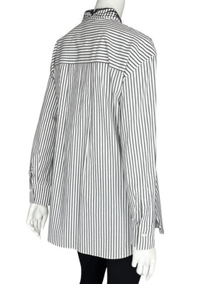 Brunello Cucinelli Gray & White Vertical Stripe Embroidered Collar Shirt – Size XL