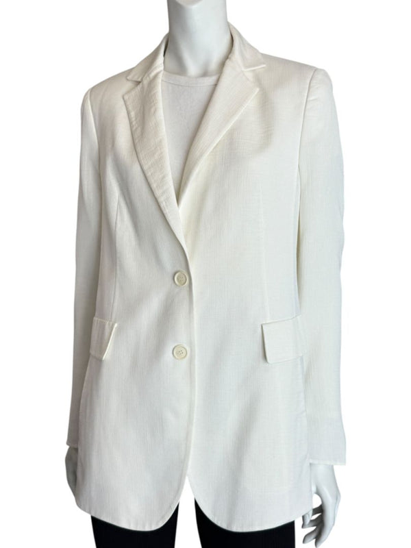 Akris White Textured Cotton-Silk Blend Blazer – Size 8