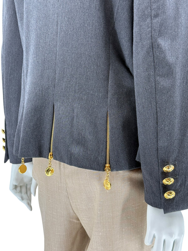 Escada Margaretha Ley Charcoal Wool Blazer – Size 42 (Fits Like a Large)