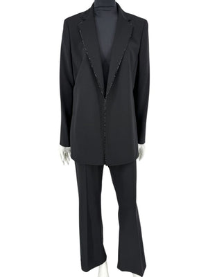 Akris Black Wool Blend Blazer with Sequin Trim - Size US 8