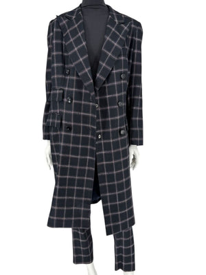 Pamella Roland Black & Gray Windowpane Plaid Pantsuit – Large