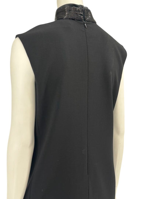 Pamella Roland Black Sleeveless Beaded Collar Shift Dress – L