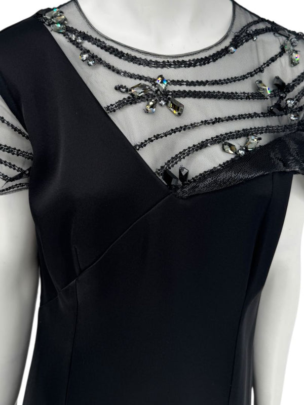 Pamella Roland Black Beaded Illusion Gown – See Measurements – Large