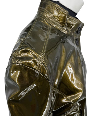 Burberry London Metallic Olive Green Leather Jacket – Size UK 12 / US 10