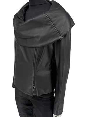 Armani Collezioni Black Leather Sculpted Jacket – Size 12