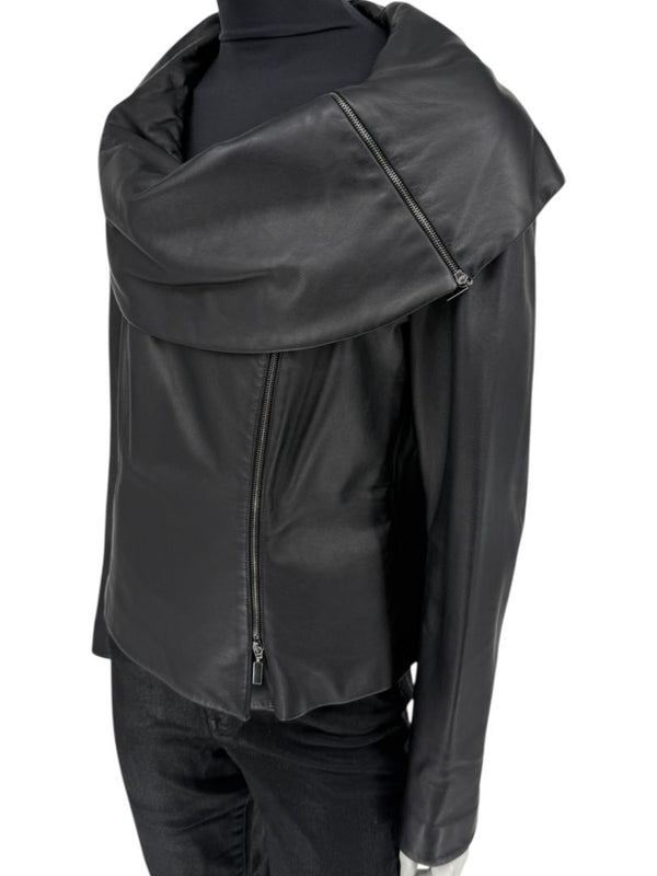 Armani Collezioni Black Leather Sculpted Jacket – Size 12