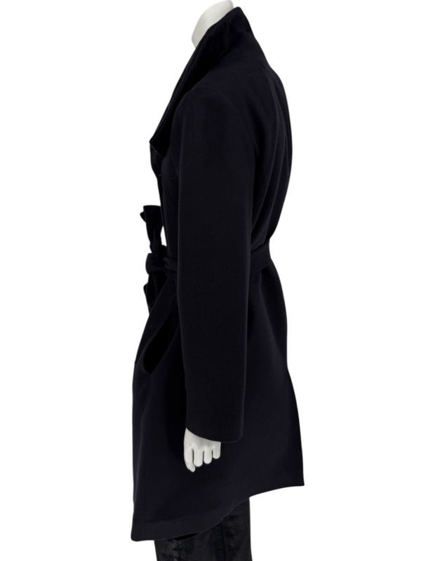 Pamella Roland Wide Shawl Collar Black Wool Belted Coat - Large