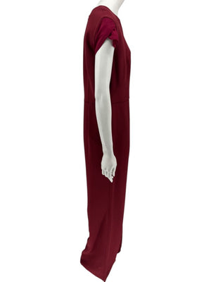 Pamella Roland Burgundy Cap-Sleeve Jumpsuit with Sheer Sash – Large