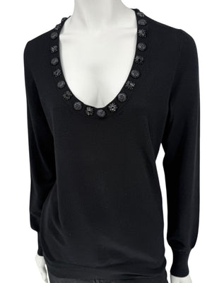 Burberry London Black Embellished Silk-Blend Sweater – Size L