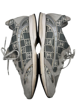 Chanel Grey & White Nylon Suede Low-Top Sneakers – Size 40