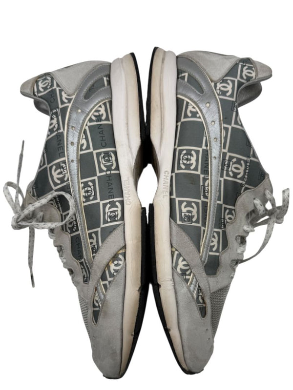 Chanel Grey & White Nylon Suede Low-Top Sneakers – Size 40