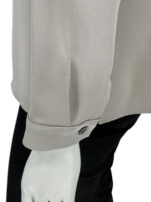 Peter Cohen Taupe-Grey Silk Button-Front Blouse with Soft Notched Collar – Size L