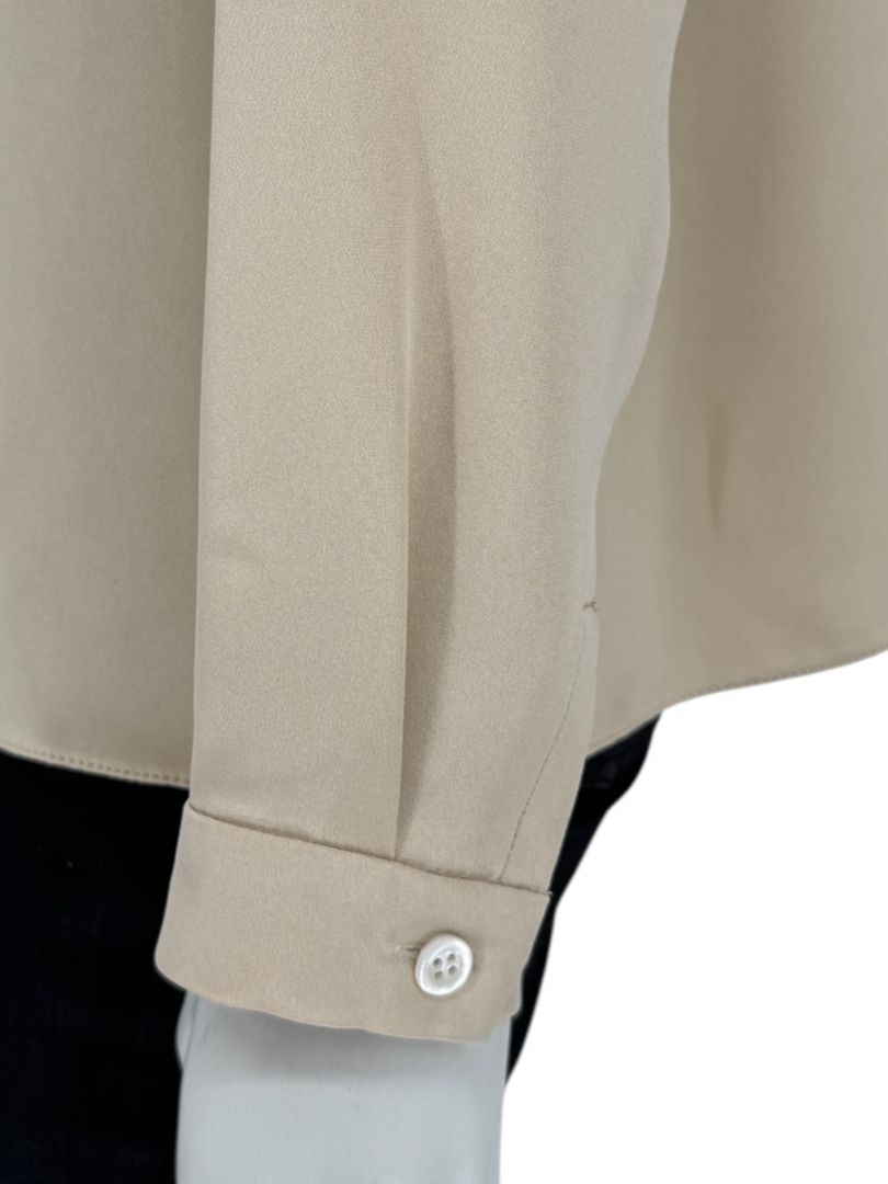 Peter Cohen Ivory Silk Button-Front Blouse with Soft Notched Collar – Size L