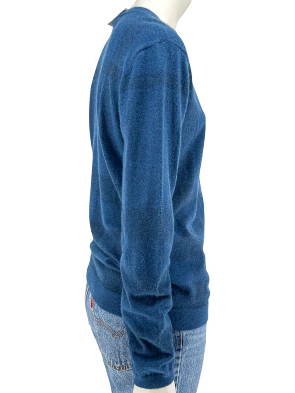 Burberry London Blue V-Neck Cashmere Sweater – Size XL