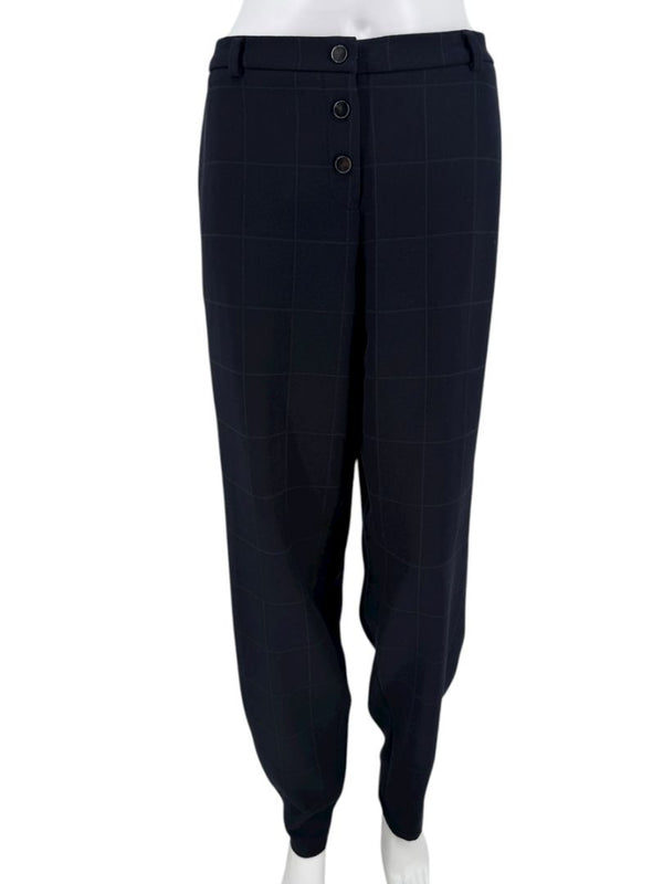 Armani Collezioni Navy Windowpane Check Trousers – Size 48