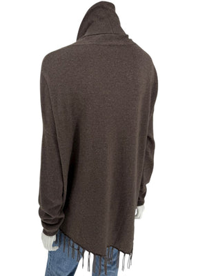 Repeat Cashmere Women’s Brown Wool-Cashmere Fringe Hem Sweater - Size L