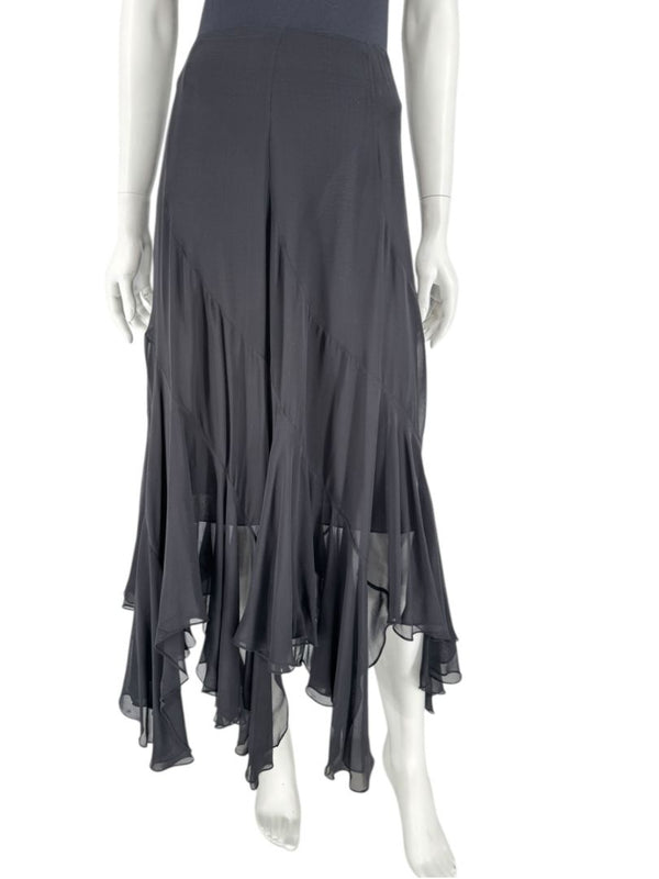 Dana Buchman Black Silk Asymmetric Ruffle Skirt – Size 12