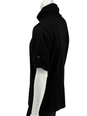 Burberry London Black Wool Short-Sleeve Pleated Funnel-Neck Top – Size L