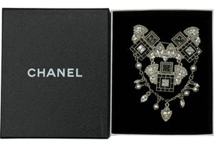 Chanel Crystal & Pearl Statement Brooch – Silver Tone  - With Box