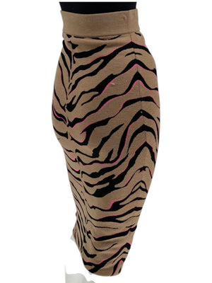 Stella McCartney Tan & Black Tiger-Stripe Knit Pencil Skirt – Size 34