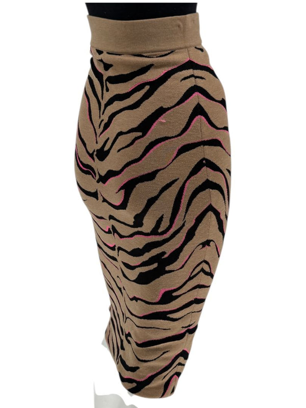 Stella McCartney Tan & Black Tiger-Stripe Knit Pencil Skirt – Size 34