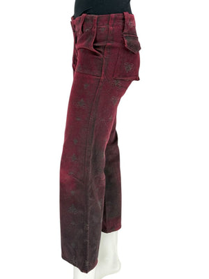 Custo Barcelona Women’s Burgundy Baroque-Print Denim-Style Pants – Size 4