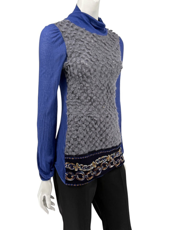 Custo Barcelona Textured Bouclé Knit & Sheer Sleeve Sweater – Size Small
