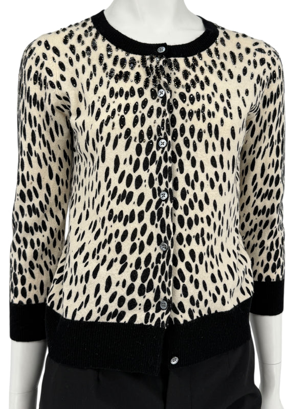 DKNY Cream & Black Leopard-Print Beaded Cardigan – Size: Small