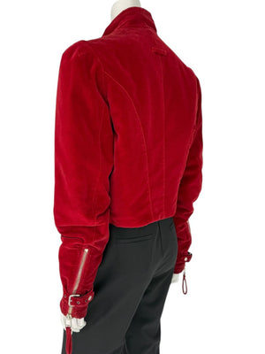 Jean Paul Gaultier Homme Oxblood Velvet Moto-Style Jacket – Size 52 (Men’s)