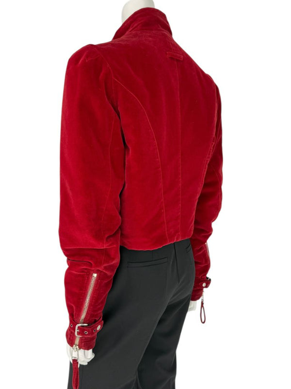 Jean Paul Gaultier Homme Oxblood Velvet Moto-Style Jacket – Size 52 (Men’s)