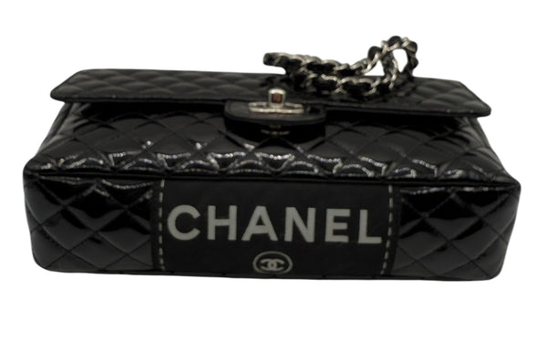 Chanel Black Quilted Patent Leather "Secret Label" Medium Flap Bag