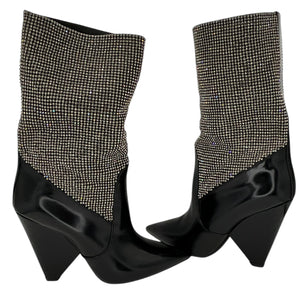 Saint Laurent Jazz Calf Swarovski Crystal Embellished Niki 105 Ankle Boots 39.5 Black