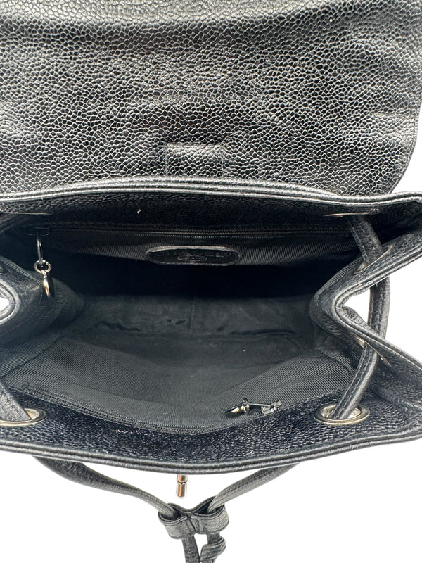 Chanel 1996-1997 Black Caviar Triple CC Backpack - Silver Hardware *RARE*