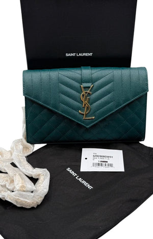 Saint Laurent Envelope Triquilt Small Shoulder Bag in Grained Leather