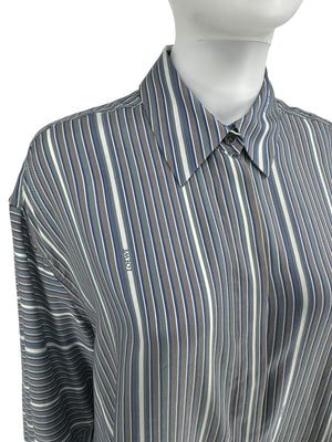 Loewe Blue/Grey/White  Silk Stripe Asymmetrical Shirt -  38