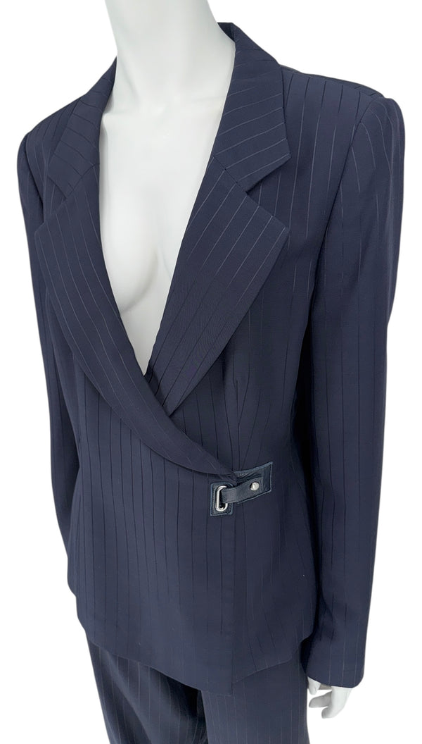 Armani Collezioni Navy Pinstripe Wrap Pantsuit – Made in Italy – Size 14