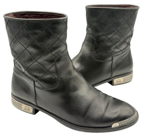 Chanel Quilted Leather Ankle Boots with Silver-Tone Hardware – Size 41